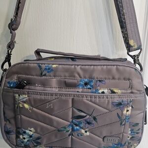 Lug Quilted Crossbody Bag - gray with Blue Floral